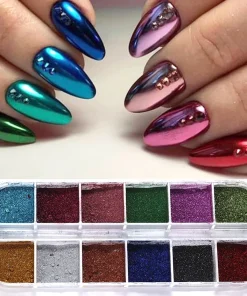 12 colores polvo metálico pigmento de uñas