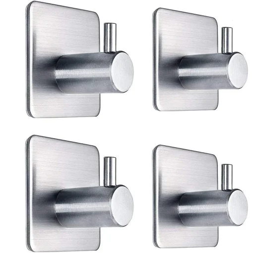 4 ganchos adhesivos para pared, acero inoxidable