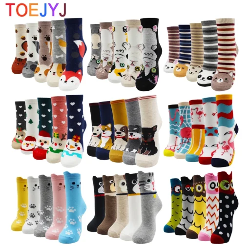 5 pares de Calcetines Coloridos Moda Lindo Kawaii Algodón