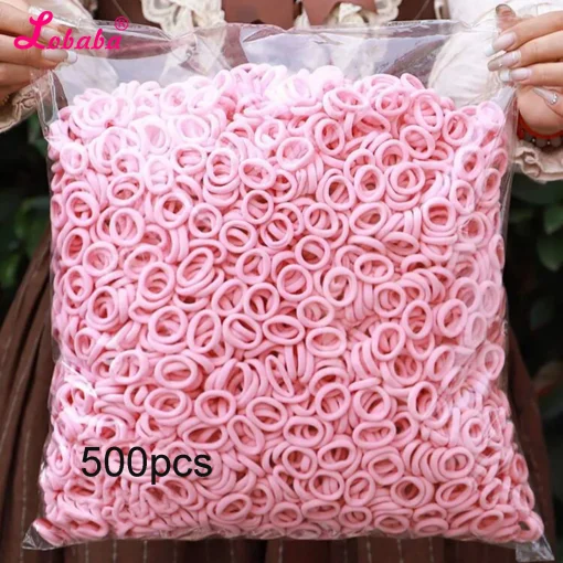 500 Gomas pequeñas de pelo rosa, negro y camel