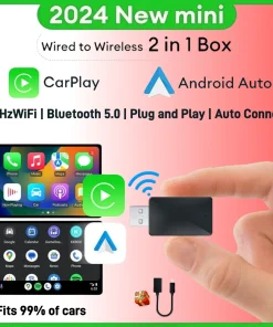 Adaptador Mini 2 en 1 Ai Box con cable a CarPlay inalámbrico y Android Auto