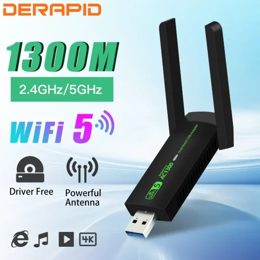 Adaptador USB WiFi 1300Mbps Doble Banda 2,4G5Ghz