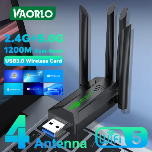 Adaptador USB WiFi 3.0 de 1200Mbps con 4 antenas