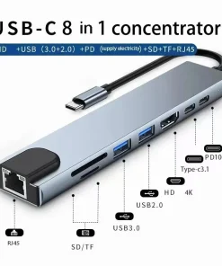 Adaptador concentrador USB 8 en 1 tipo C 3.1 a 4K HdTV