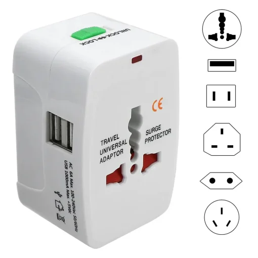 Adaptador universal de enchufes internacional con 2 puertos USB