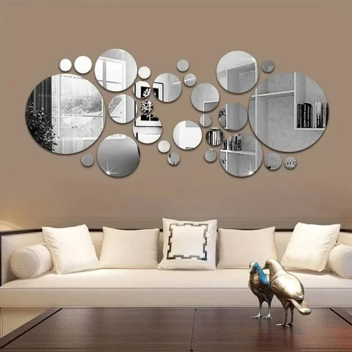 Adhesivo de pared espejo acrílico 3D, 26 pcs