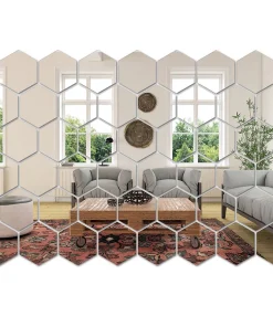 Adhesivos de pared de espejos hexagonales 45 pzas