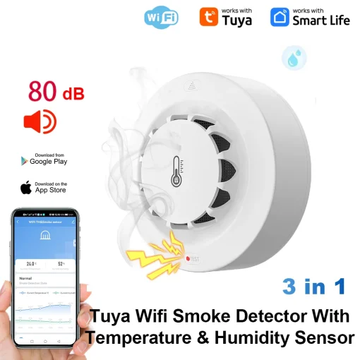 Alarma de humo WiFi Tuya con detección de temperatura y humedad