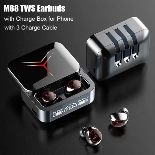 Auriculares inalámbricos Bluetooth M88 TWS con caja de carga con 3 cables