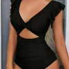 Bañador monokini de malla de contraste, cuello en V