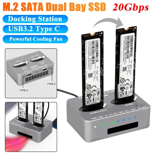 Base Docking Dual-Bay NVME para SSD M.2 NVME (Clonación)