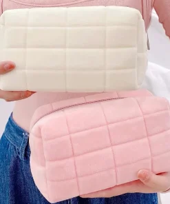 Bolsa Organizadora Cosmética de Peluche Sólido, Estuche para Maquillaje con Cremallera