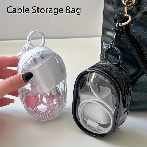 Bolsita portátil transparente con cremallera y organizador espacial para auriculares y cargadores