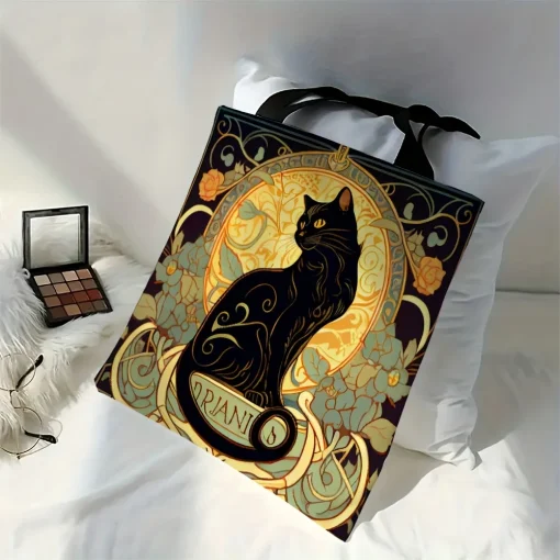 Bolso Tote con Gato Negro Noble de Arte Retro, 40x40cm