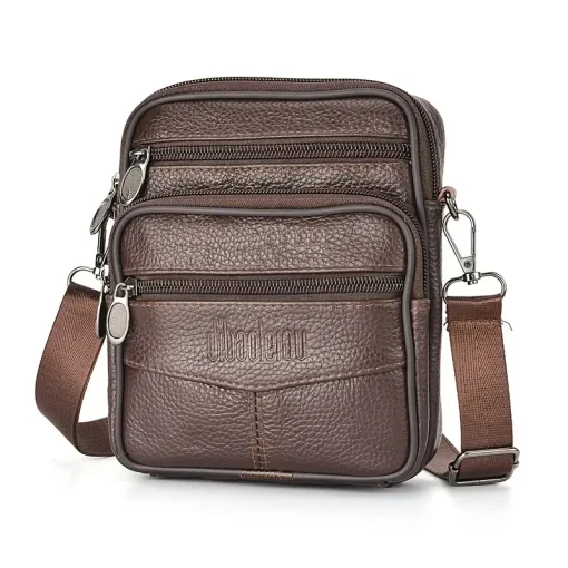 Bolso bandolera de piel auténtica vertical para hombre