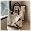 Bolso grande de lona para mujer, bolso de mano de Snoopy