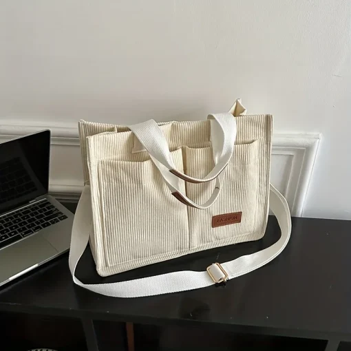 Bolso tipo tote de pana para mujer, gran capacidad