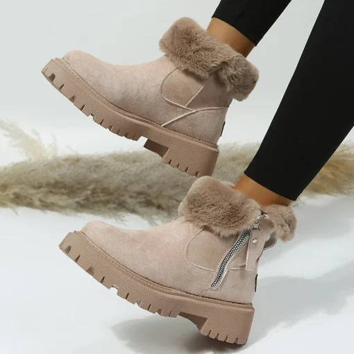 Botas de nieve de felpa gruesas para mujer, botas de invierno antideslizantes de ante sintético, zapatos acolchados de algodón para mantener el calor