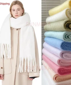 Bufanda de cachemira de lujo, colores lisos brillantes, chal y abrigo de invierno para mujer, pañuelo pashmina, borla, manta gruesa