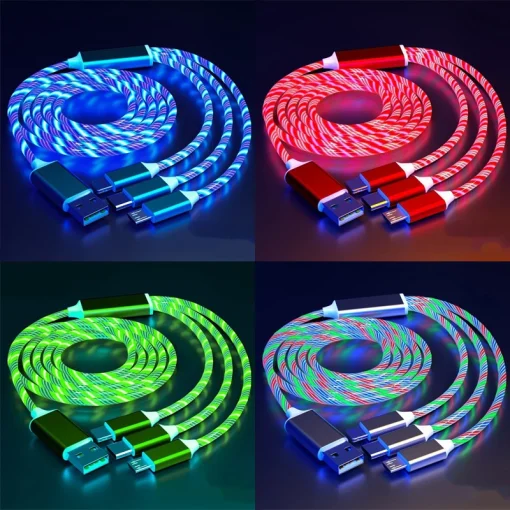 Cable LED 3 EN 1 luminoso para iPhone Samsung Xiaomi