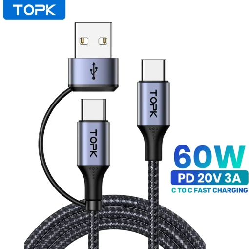 Cable de Carga Rápida TOPK 60W PD de USB-C a USB-C