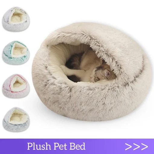 Cama redonda para gatos y perros de peluche suave