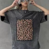 Camiseta de Algodón para Mujer, Moda Nueva, Estampados Leopardo