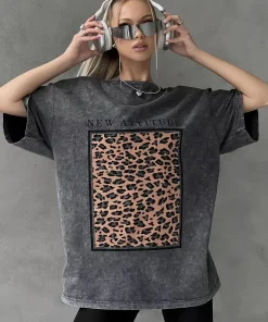 Camiseta de Algodón para Mujer, Moda Nueva, Estampados Leopardo