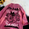 Camiseta de manga corta Harajuku kawaii con estampado de gato para hombre y mujer