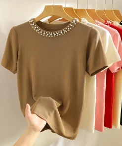 Camiseta de punto coreana para mujer