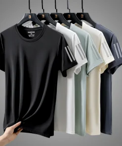 Camiseta deportiva de secado rápido y transpirable para hombre de seda helada de alta calidad, de manga corta, para verano, absorbe el sudor