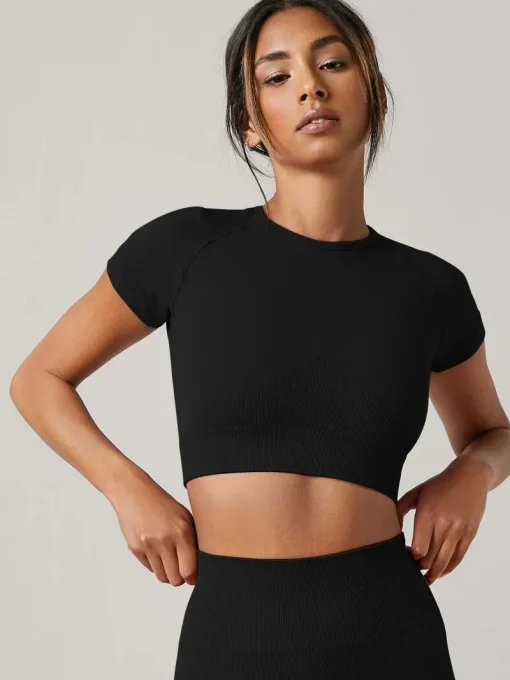 Camiseta deportiva top sin costuras para yoga para mujer