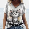 Camiseta verano mujer estampado de gato casual