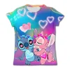 Camisetas Disney Stitch para niñas, ropa de verano casual de manga corta, camiseta infantil de dibujos animados