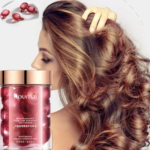 Cápsulas de aceite esencial de rosa para cabello rizo, seco