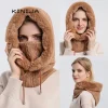 Capucha de máscara de gorro de piel de invierno para mujer