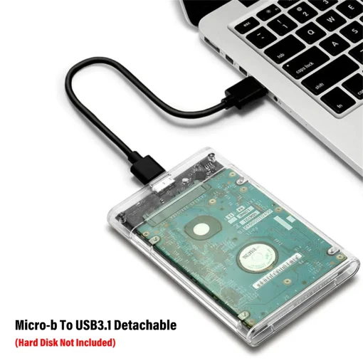 Carcasa disco duro transparente externo de 2,5 HDD SSD Micro-B a USB3.1