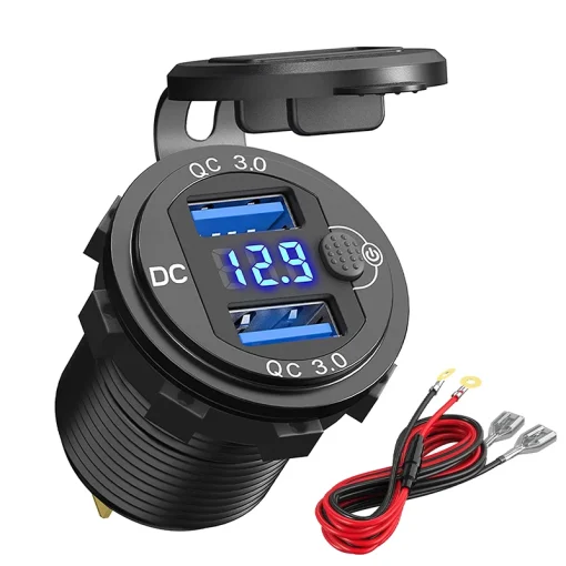 Cargador USB doble de coche con QC3.0 y pantalla LED