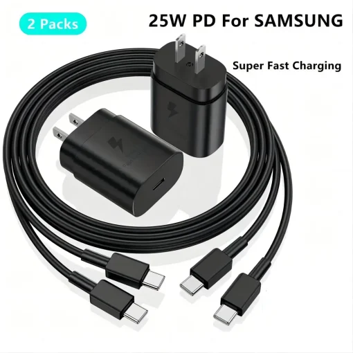 Cargador de carga rápida PD 25W con juego de cables tipo C de 1 M3 pies para iPhone 15 de Samsung