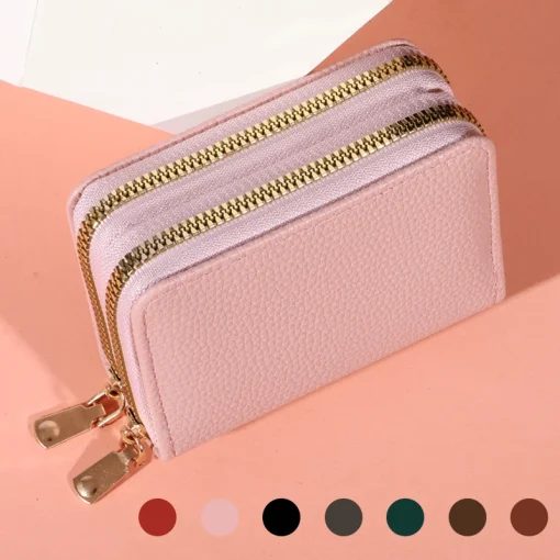 Cartera corta con cremallera para mujer con motivos de lichi