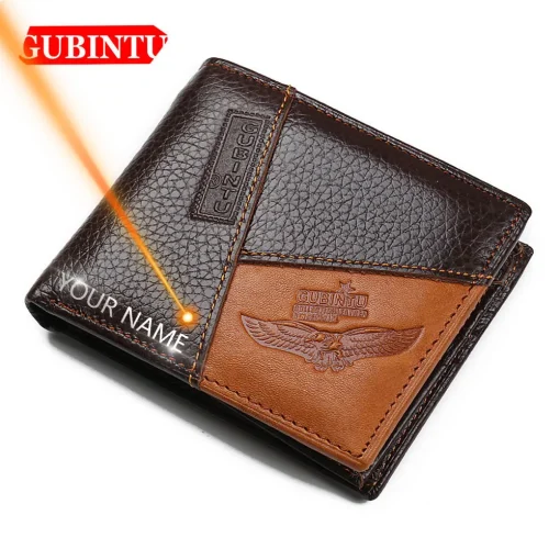 Cartera corta para hombre GUBINTU de piel de vacuno genuina