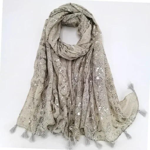 Chal Pashmina brillante con flecos de serpiente de lúrex