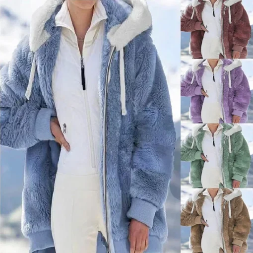 Chaqueta con capucha y cremallera holgada para otoño e invierno 2023