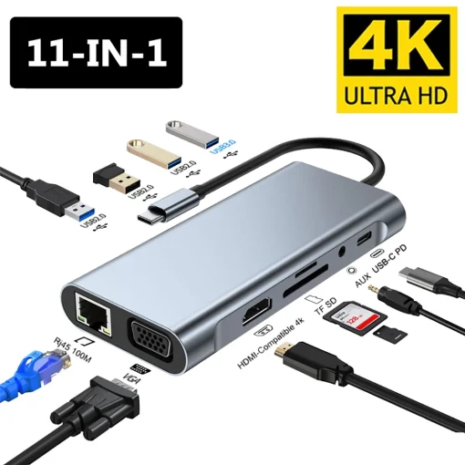 Concentrador USB C 11 en 1, 4K@30Hz