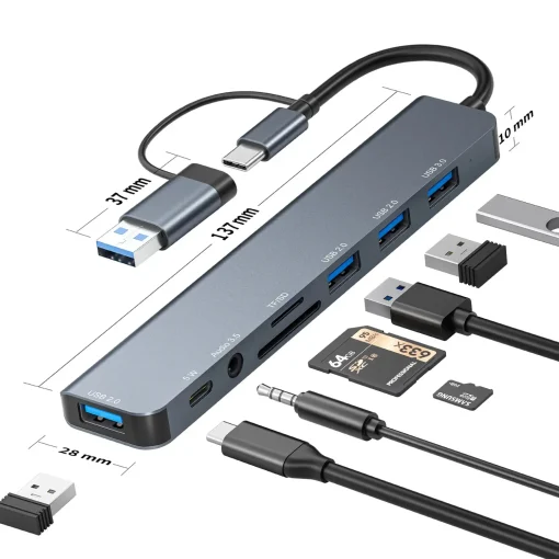 Concentrador USB C USB 3.0, 8 en 1