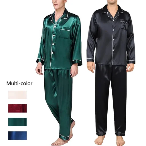 Conjunto de pijamas de seda de talla grande para hombre