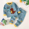 Conjunto de ropa interior para niños pequeños con letras de algodón y pijama con estampado de oso de manga larga y pantalones a juego