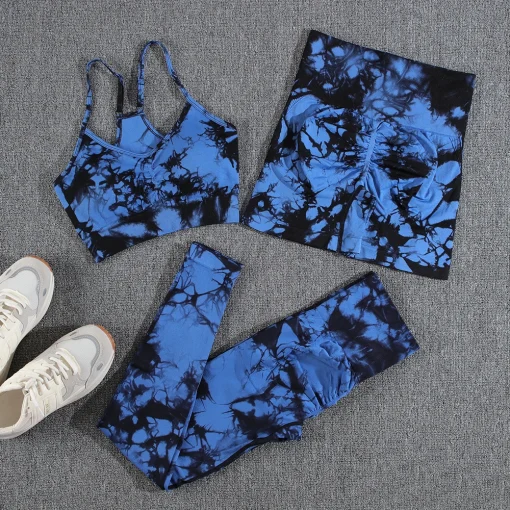 Conjunto deportivo sin costuras de 123 piezas y pantalones tie dye