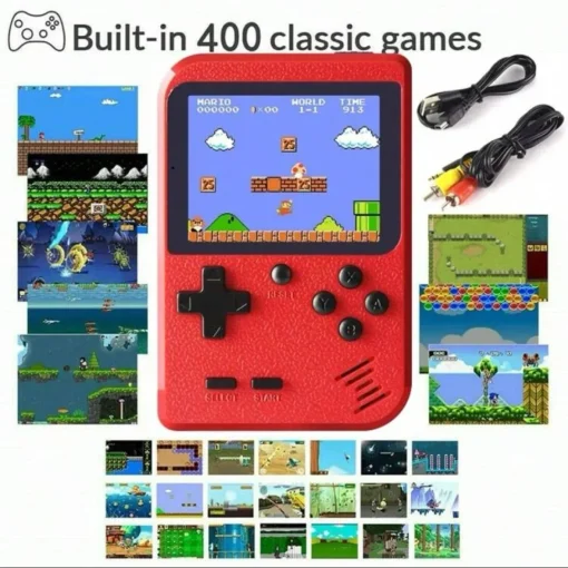 Consola portátil clásica de juegos retro roja con 400 juegos, se puede conectar al televisor