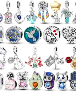 Cruces de luciérnagas gatos con baño de plata dijes búhos atrapasueños compatibles con brazalete Pandora original